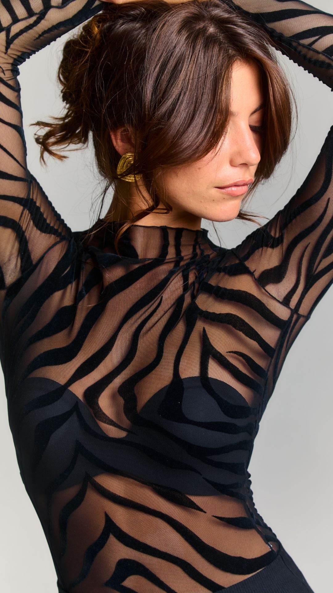 Body manches longues noir transparent à zébrures Grace | Grace Bodysuit