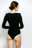 FLAIR BODYSUITS BODY CLEMENCE COL VOLANTS NOIR GAINANT MADE IN FRANCE